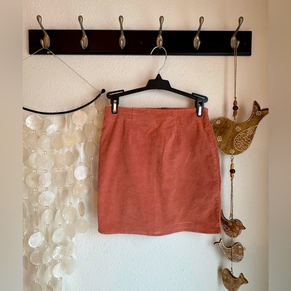 Papaya Pale Red/Muted Orange Corduroy Mini Skirt. Size Small.
